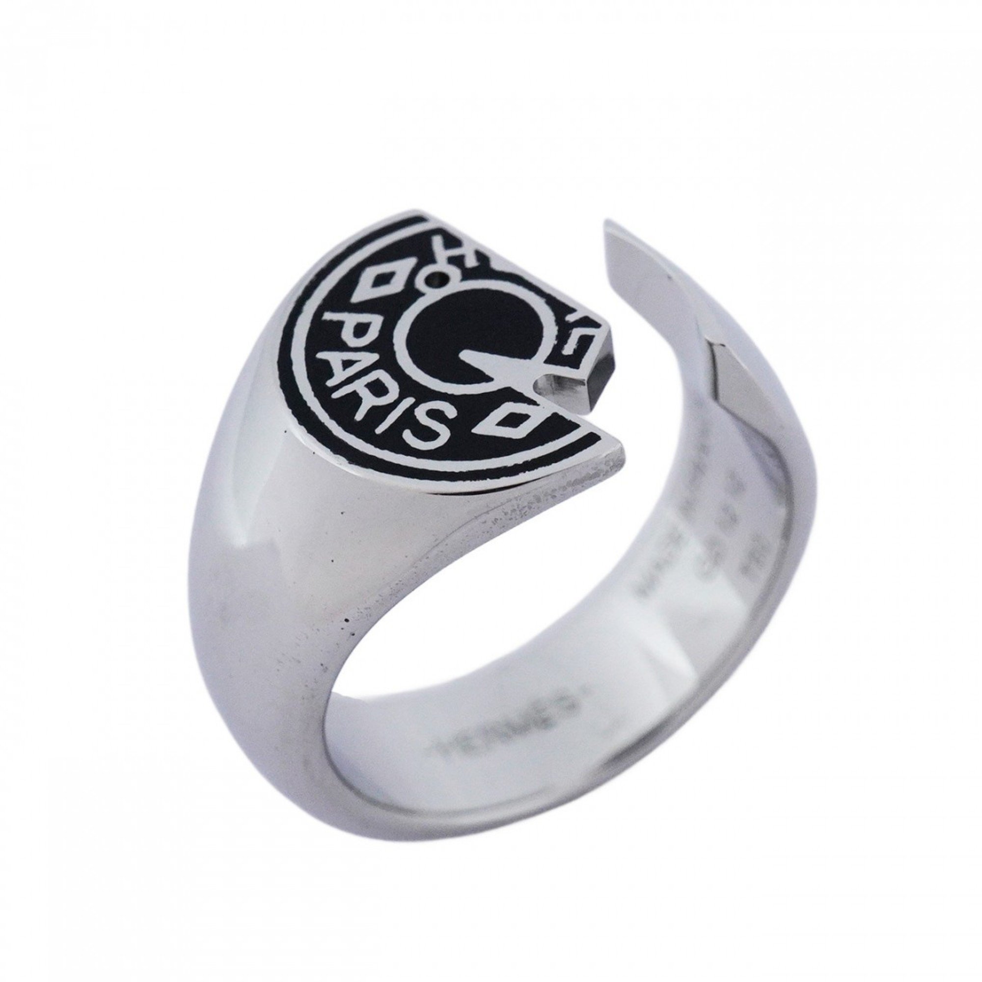 Hermes Ring Carrousel Metal Silver Black Size 17 Men's