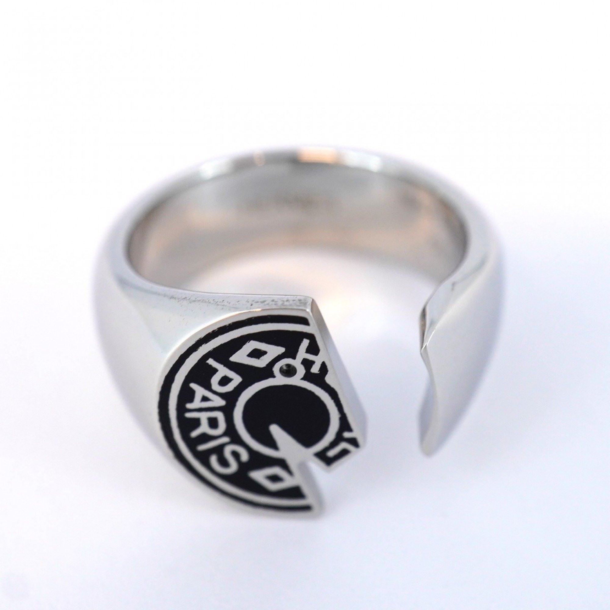 Hermes Ring Carrousel Metal Silver Black Size 17 Men's