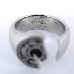 Hermes Ring Carrousel Metal Silver Black Size 17 Men's