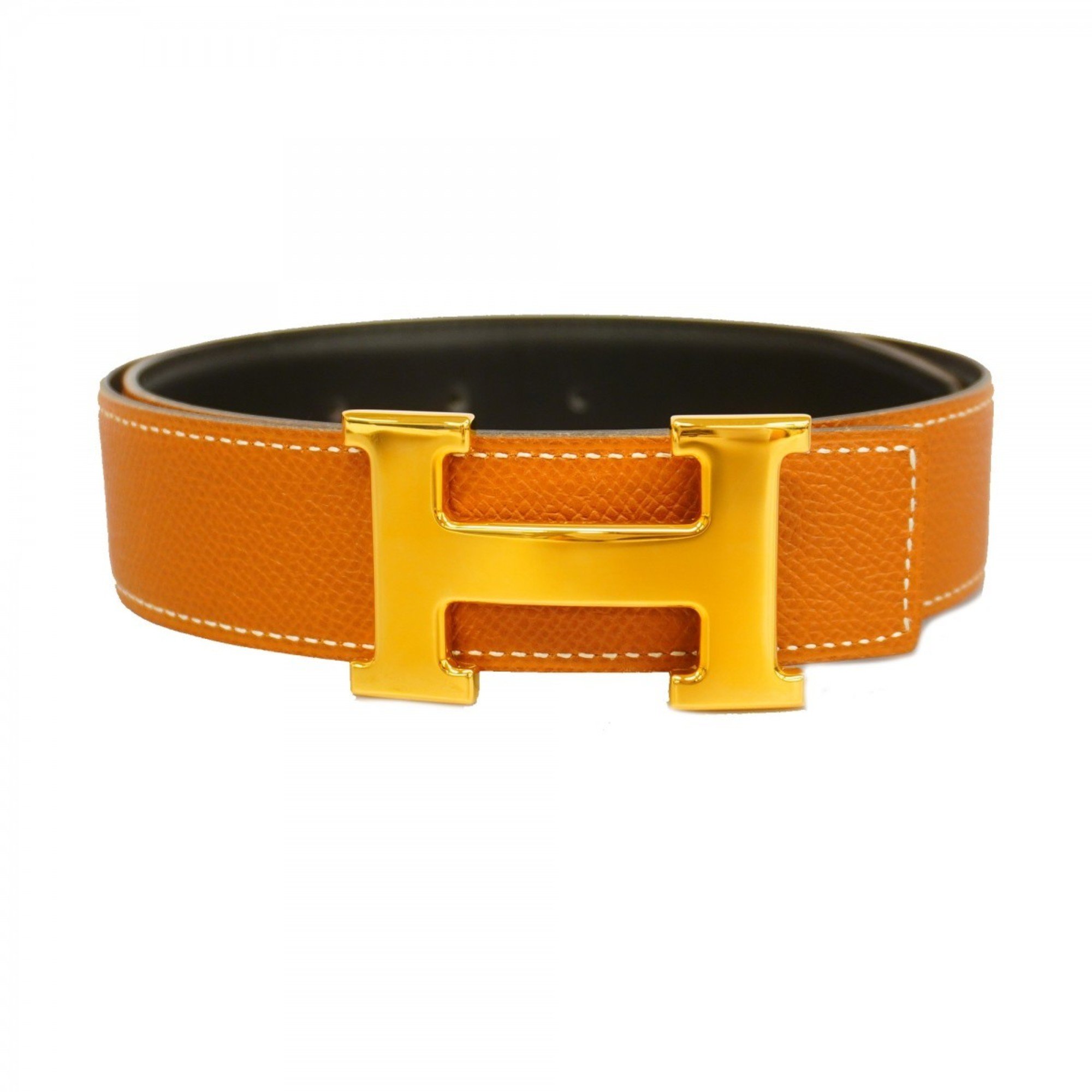 Hermes Belt Constance Cushvel Box Calf Gold Black □B Stamp Ladies