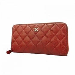 Chanel Long Wallet Matelasse Caviar Skin Red Women's