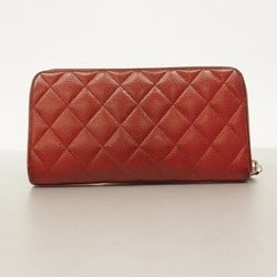 Chanel Long Wallet Matelasse Caviar Skin Red Women's