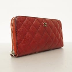 Chanel Long Wallet Matelasse Caviar Skin Red Women's