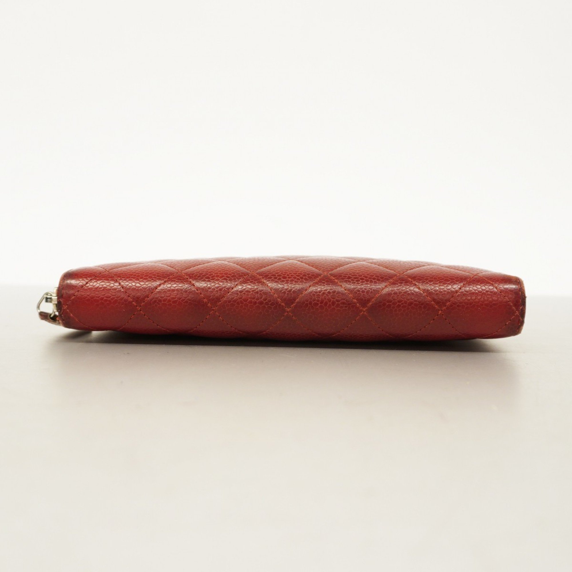 Chanel Long Wallet Matelasse Caviar Skin Red Women's