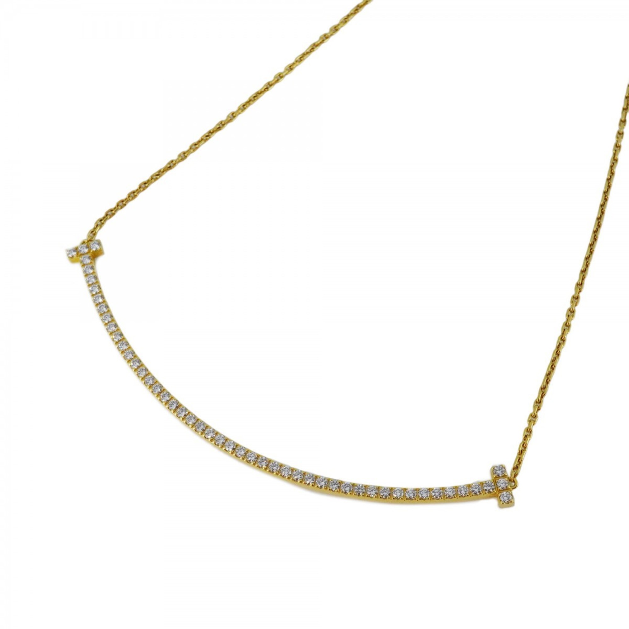 Tiffany Necklace T Smile Extra Large Diamond K18YG Yellow Gold Ladies