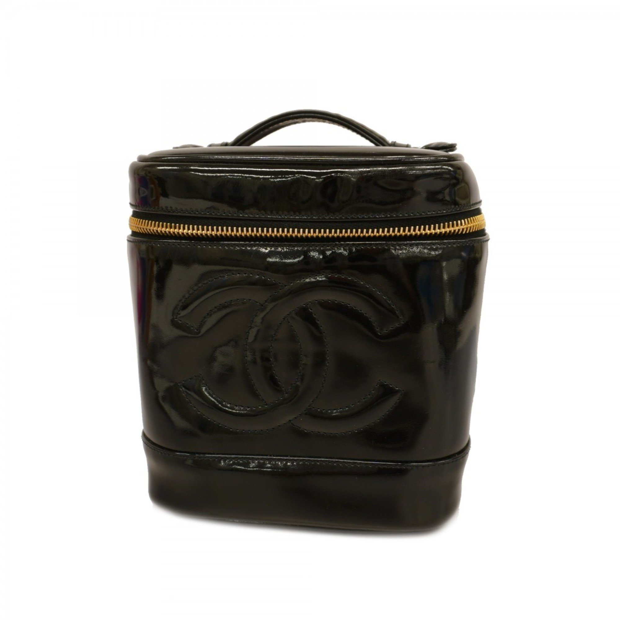 Chanel Vanity Bag Patent Leather Black Women's