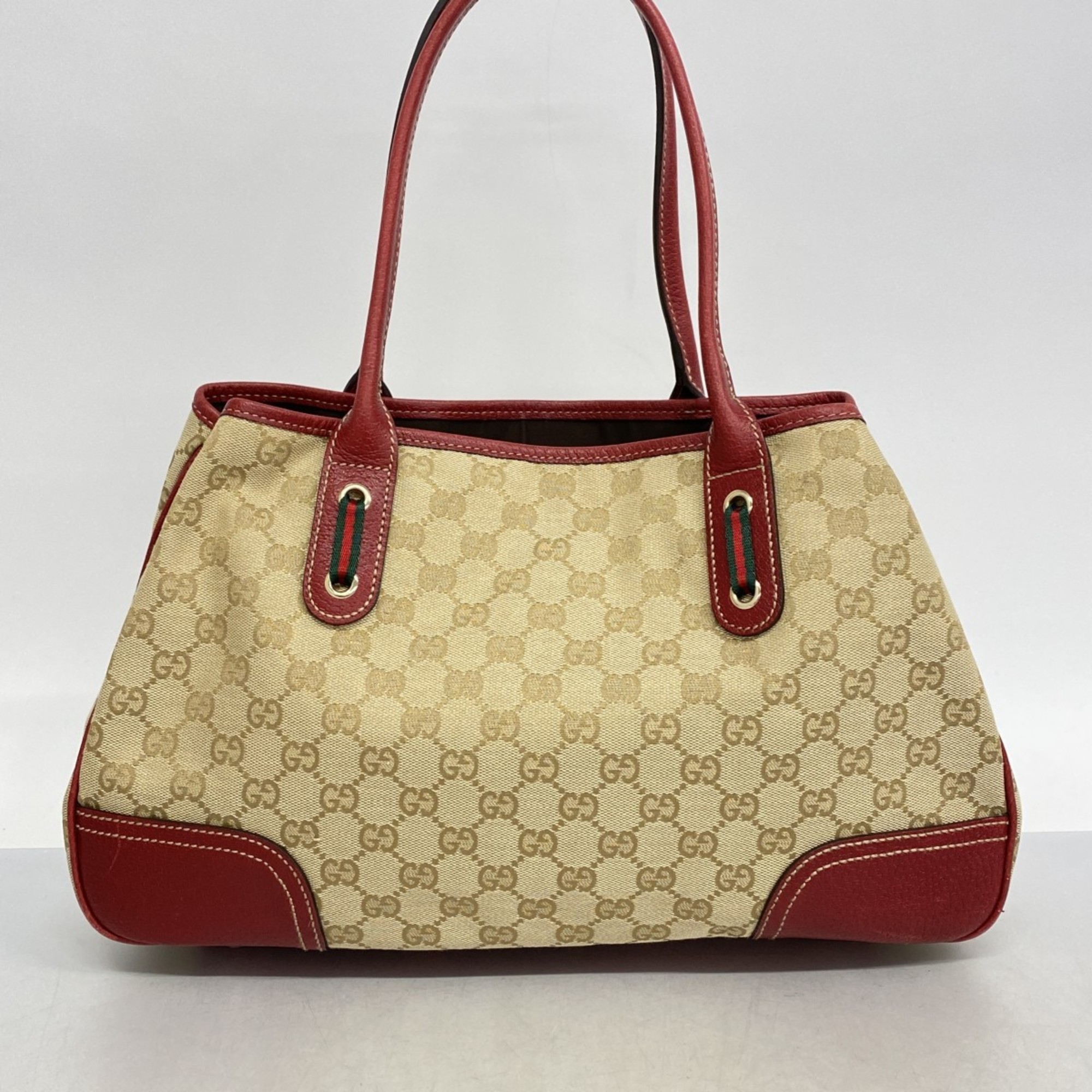 Gucci Tote Bag GG Canvas Sherry Line 163805 Brown Red Champagne Women's