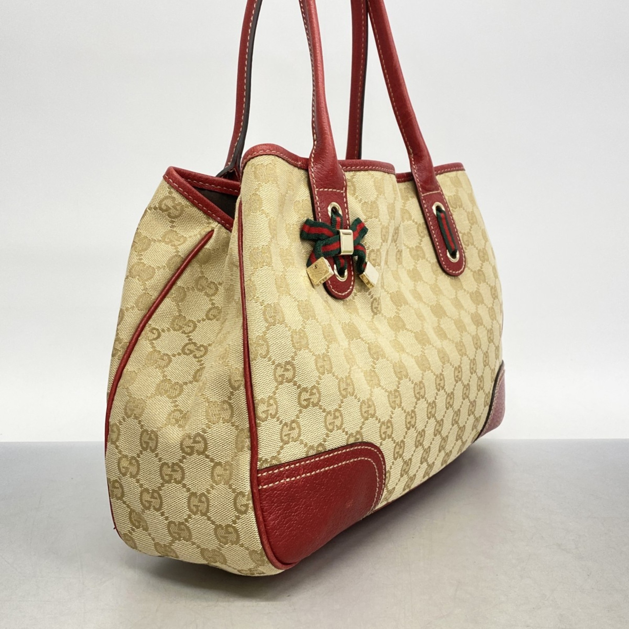 Gucci Tote Bag GG Canvas Sherry Line 163805 Brown Red Champagne Women's