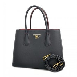 Prada Tote Bag Saffiano Leather Black Red Women's