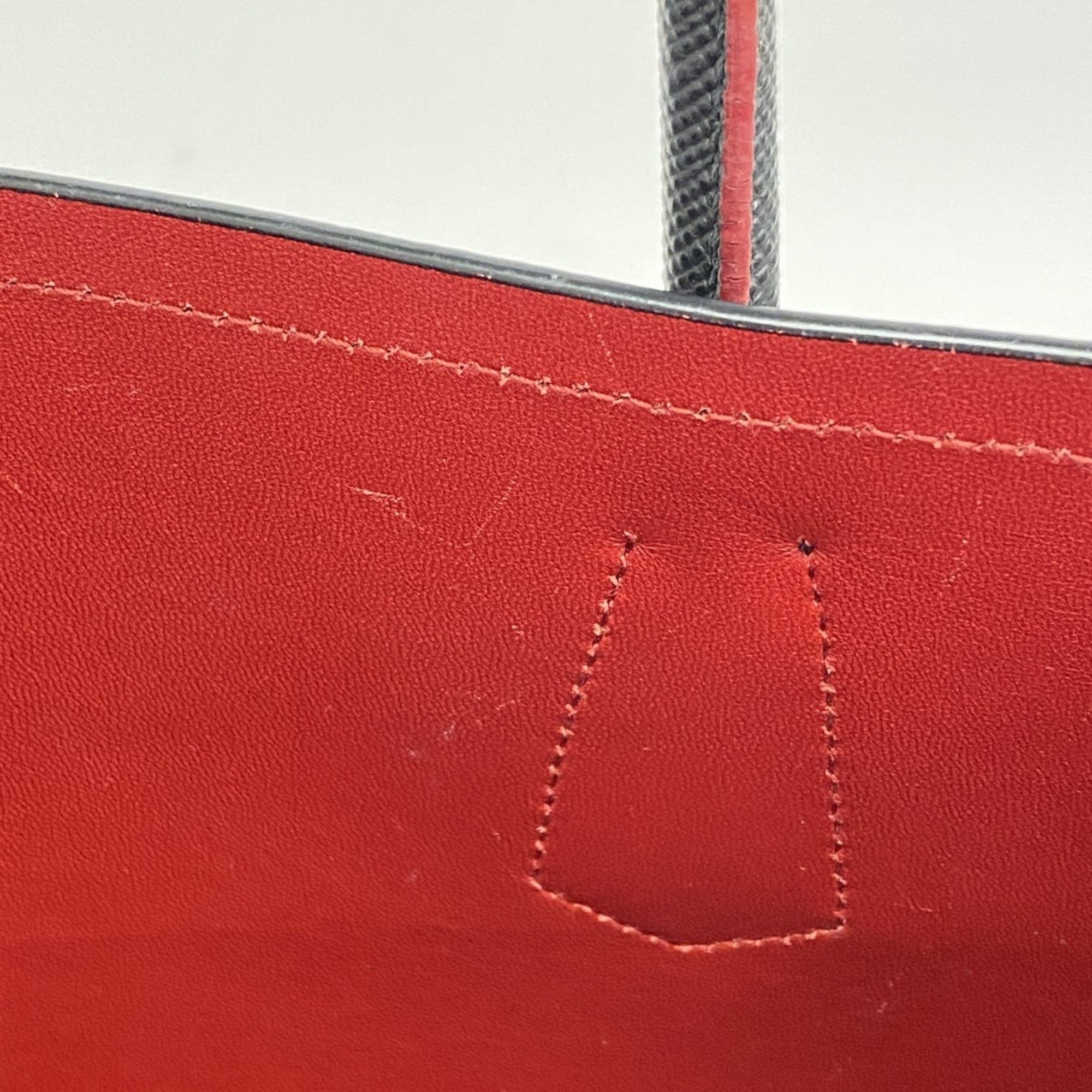 Prada Tote Bag Saffiano Leather Black Red Women's