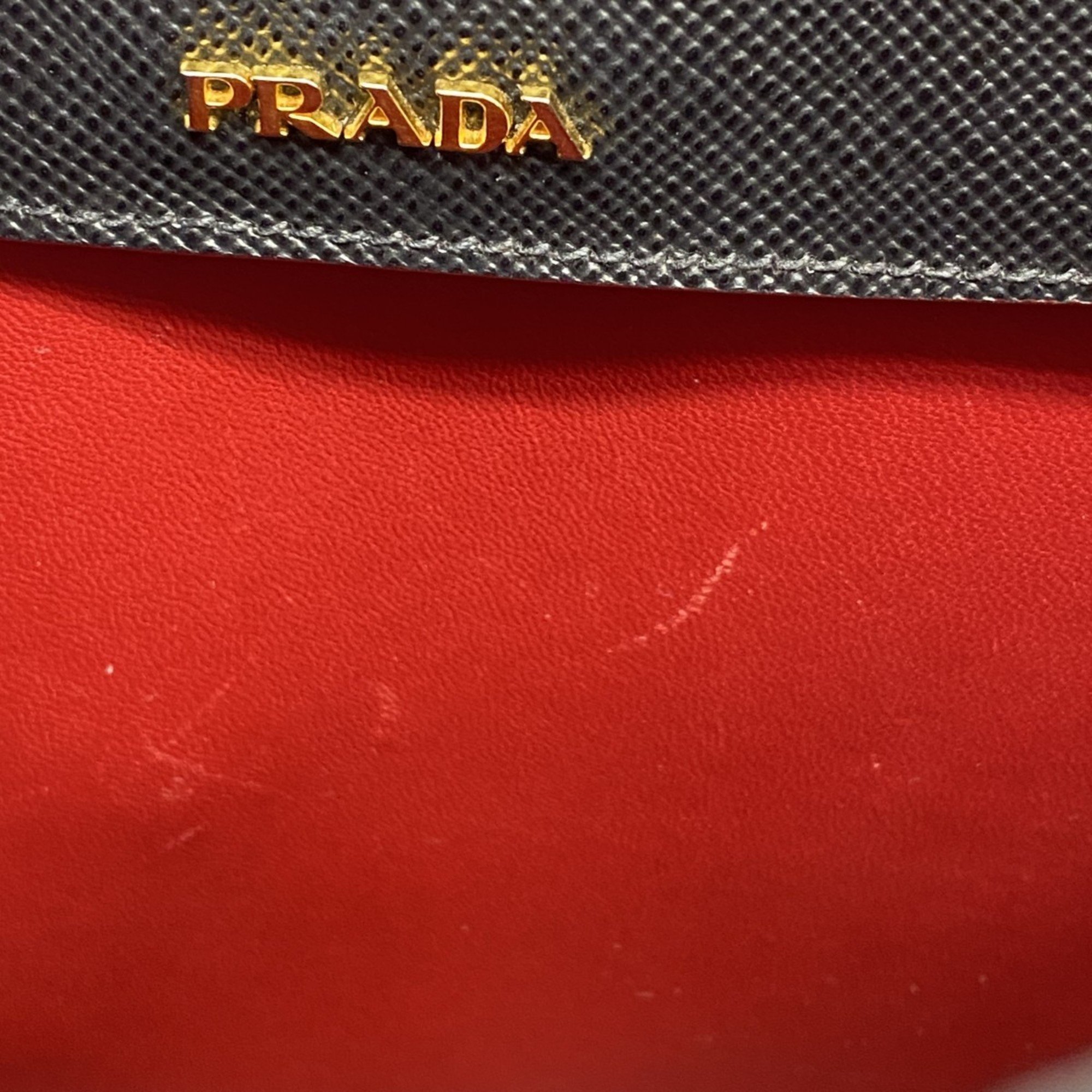 Prada Tote Bag Saffiano Leather Black Red Women's