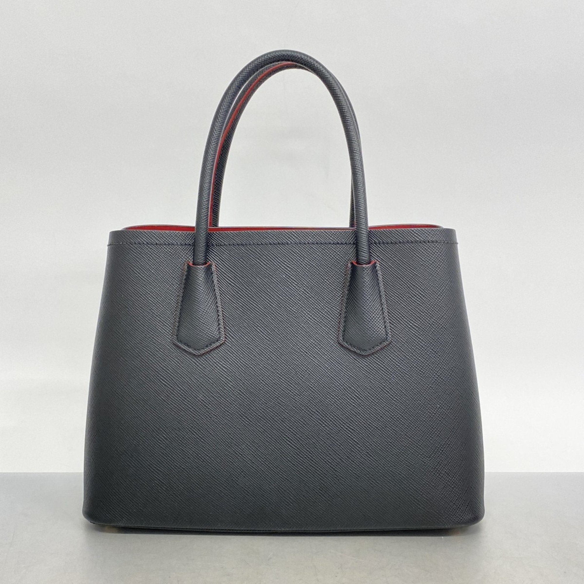 Prada Tote Bag Saffiano Leather Black Red Women's