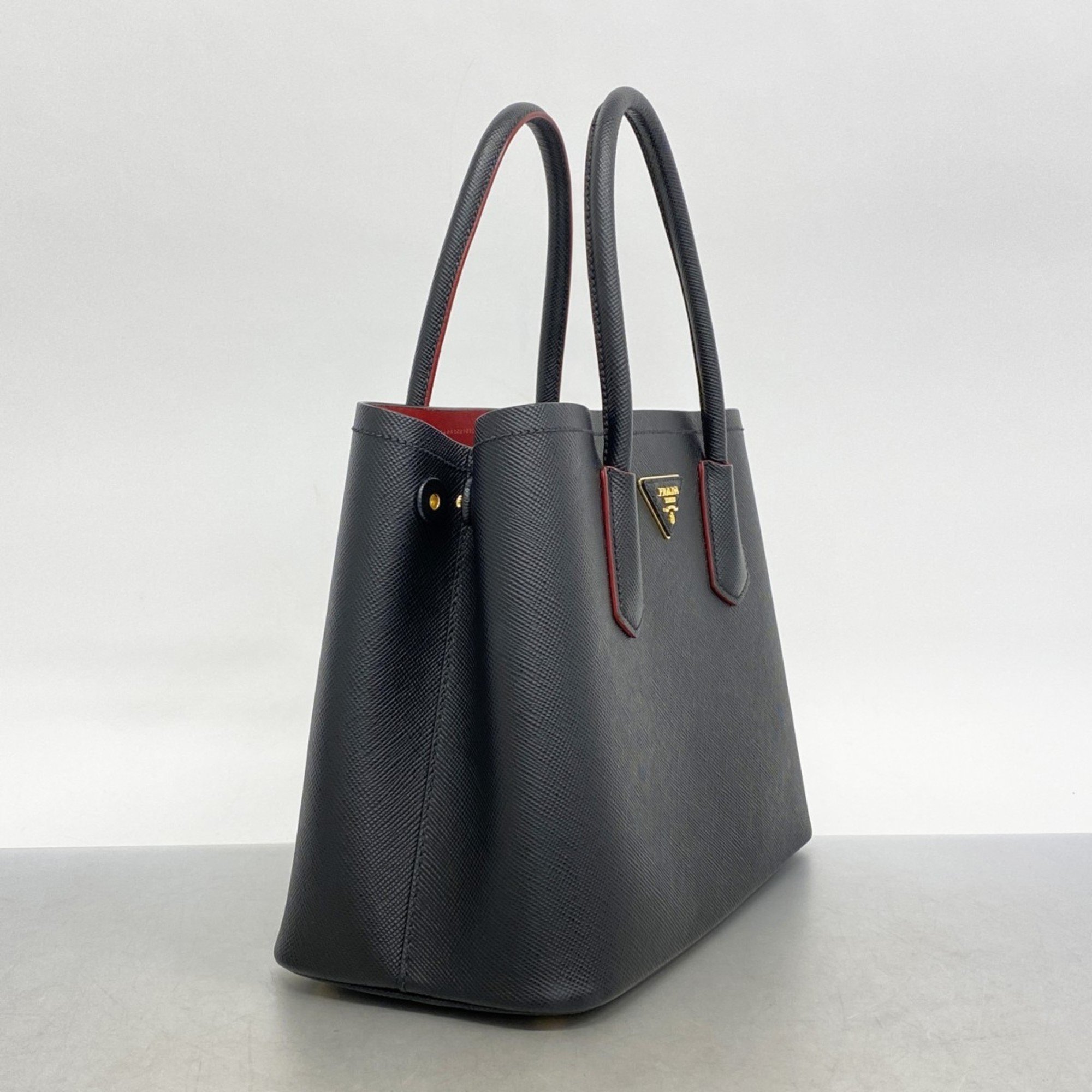 Prada Tote Bag Saffiano Leather Black Red Women's