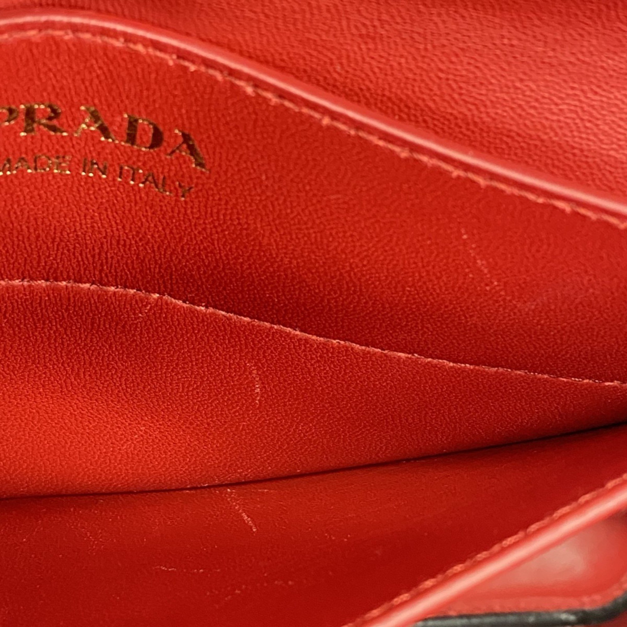 Prada Tote Bag Saffiano Leather Black Red Women's