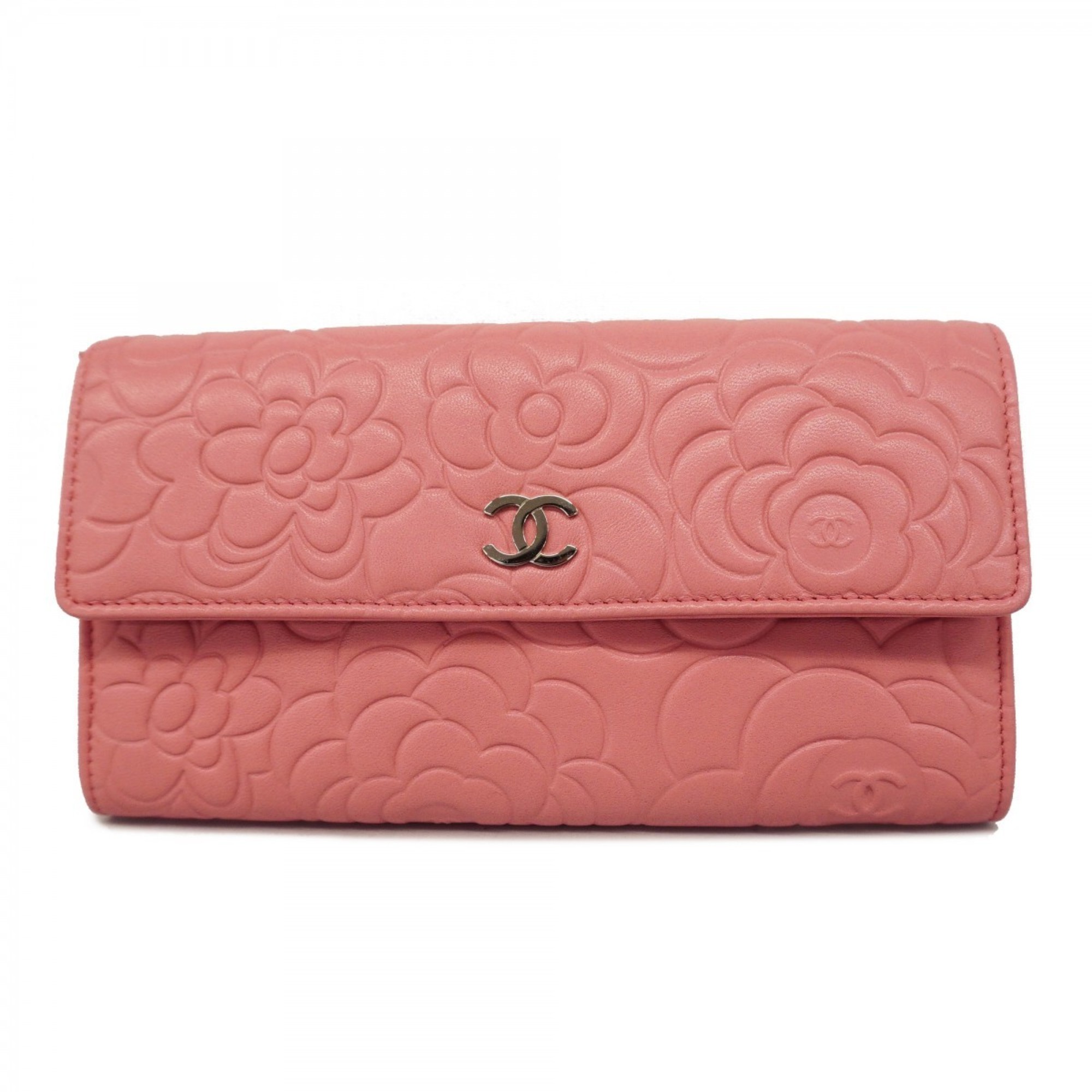 Chanel long wallet camellia leather pink ladies