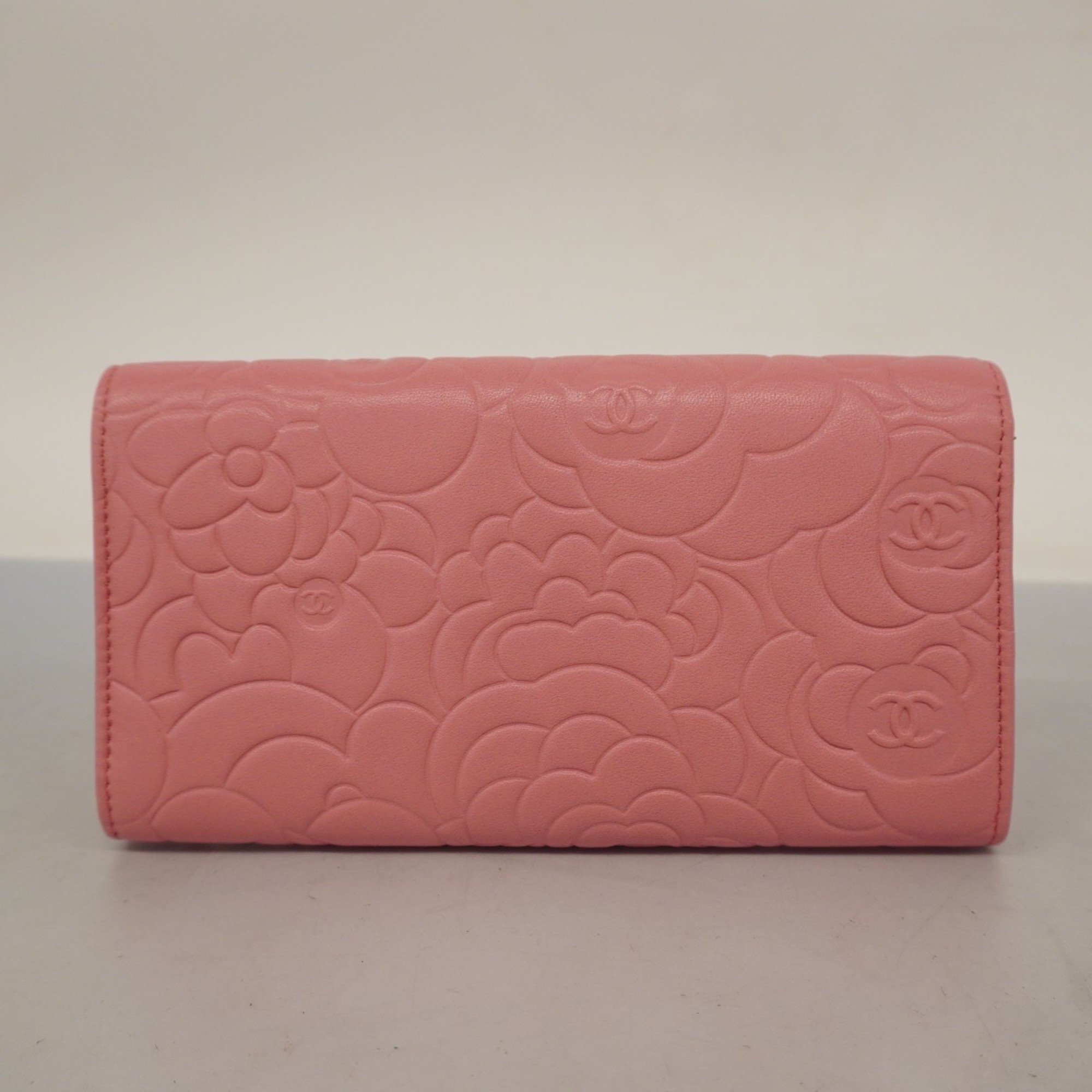 Chanel long wallet camellia leather pink ladies