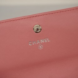 Chanel long wallet camellia leather pink ladies