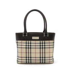 BURBERRY Nova Check Pattern Handbag Tote Bag Nylon Canvas Leather Beige Dark Brown