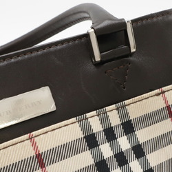 BURBERRY Nova Check Pattern Handbag Tote Bag Nylon Canvas Leather Beige Dark Brown