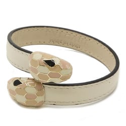 BVLGARI Serpenti Forever Bracelet Bangle Snake Leather Metal White Pale Pink 287891