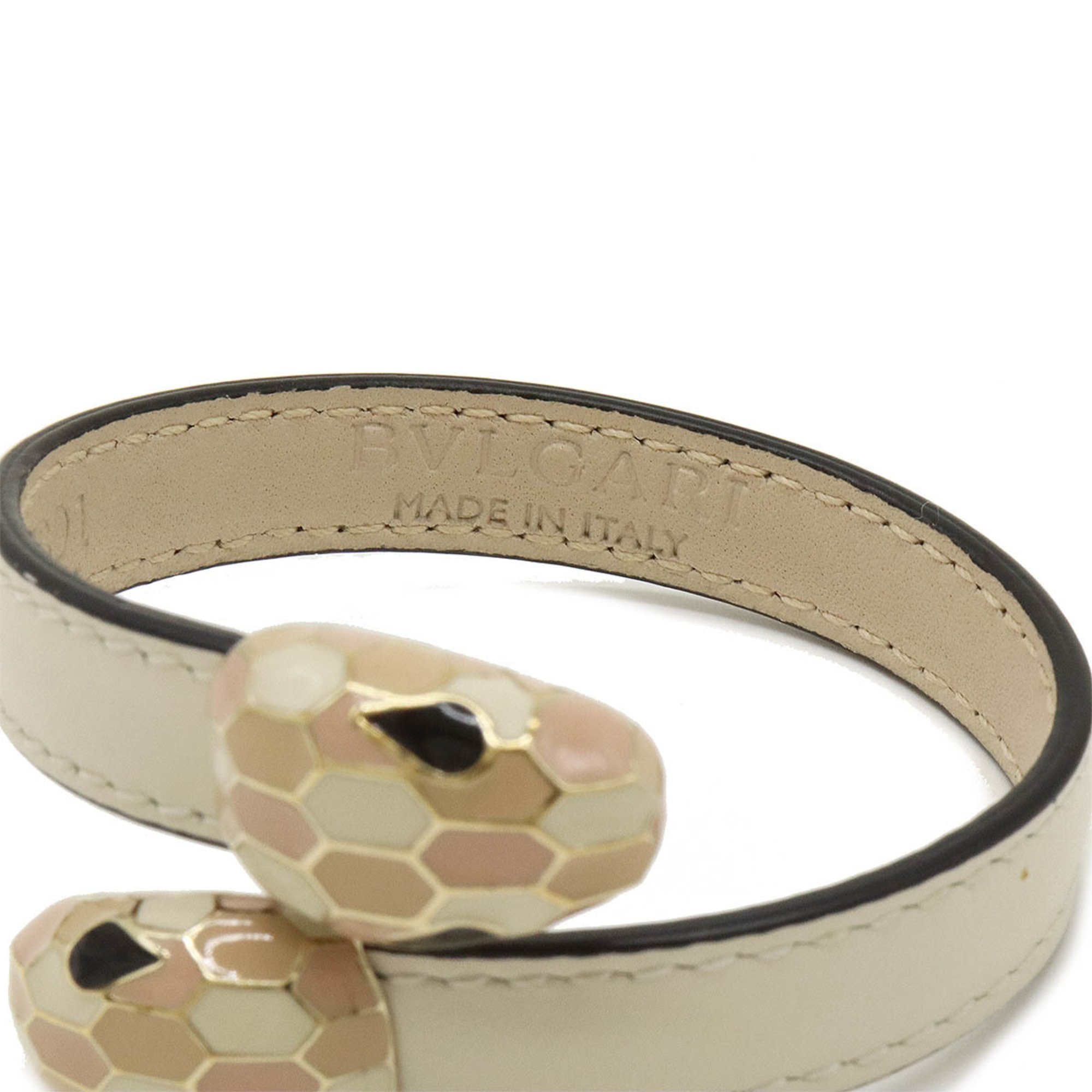 BVLGARI Serpenti Forever Bracelet Bangle Snake Leather Metal White Pale Pink 287891