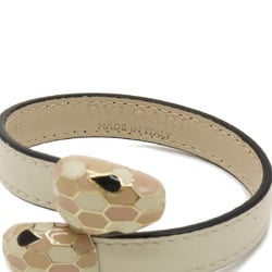 BVLGARI Serpenti Forever Bracelet Bangle Snake Leather Metal White Pale Pink 287891