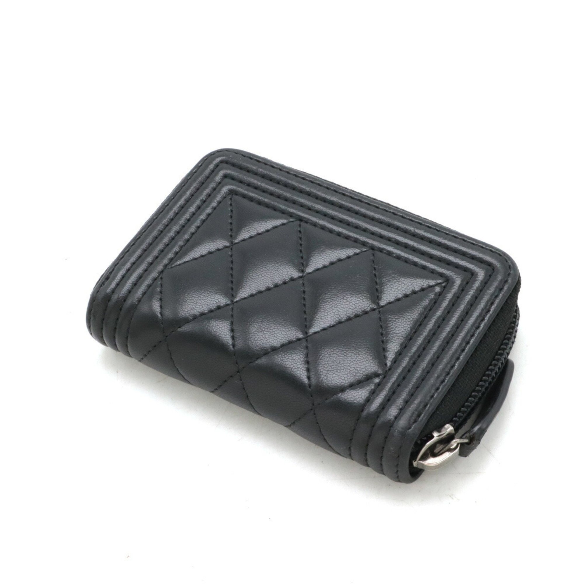 CHANEL BOY Coco Mark Coin Case, Round, Leather, Black, A80602