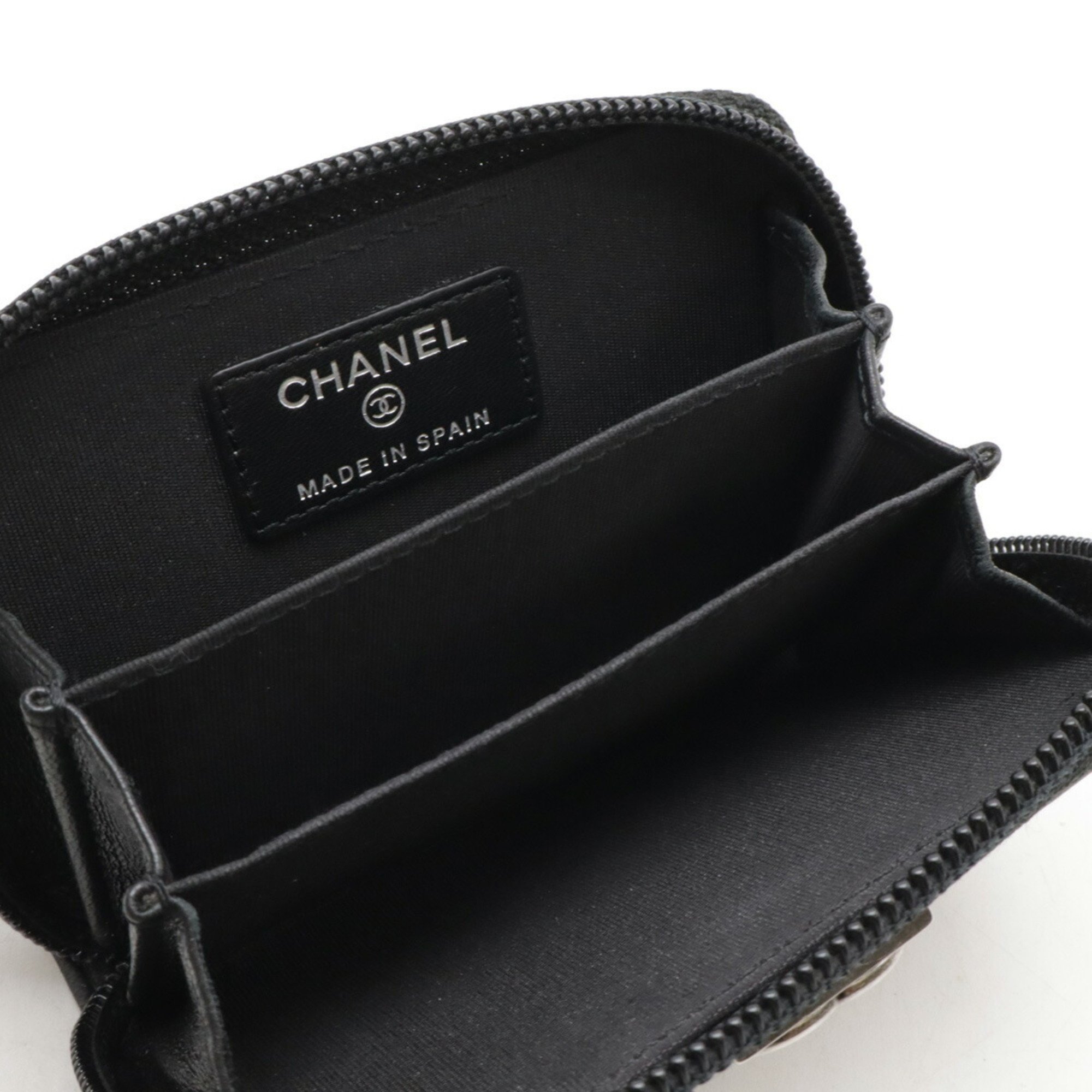 CHANEL BOY Coco Mark Coin Case, Round, Leather, Black, A80602