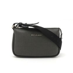 BVLGARI Bvlgari Weekend Shoulder Bag Pouch Pochette PVC Leather Charcoal Gray Black 32472