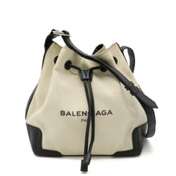 BALENCIAGA Navy Bucket Shoulder Bag Canvas Leather Ivory Black 409000