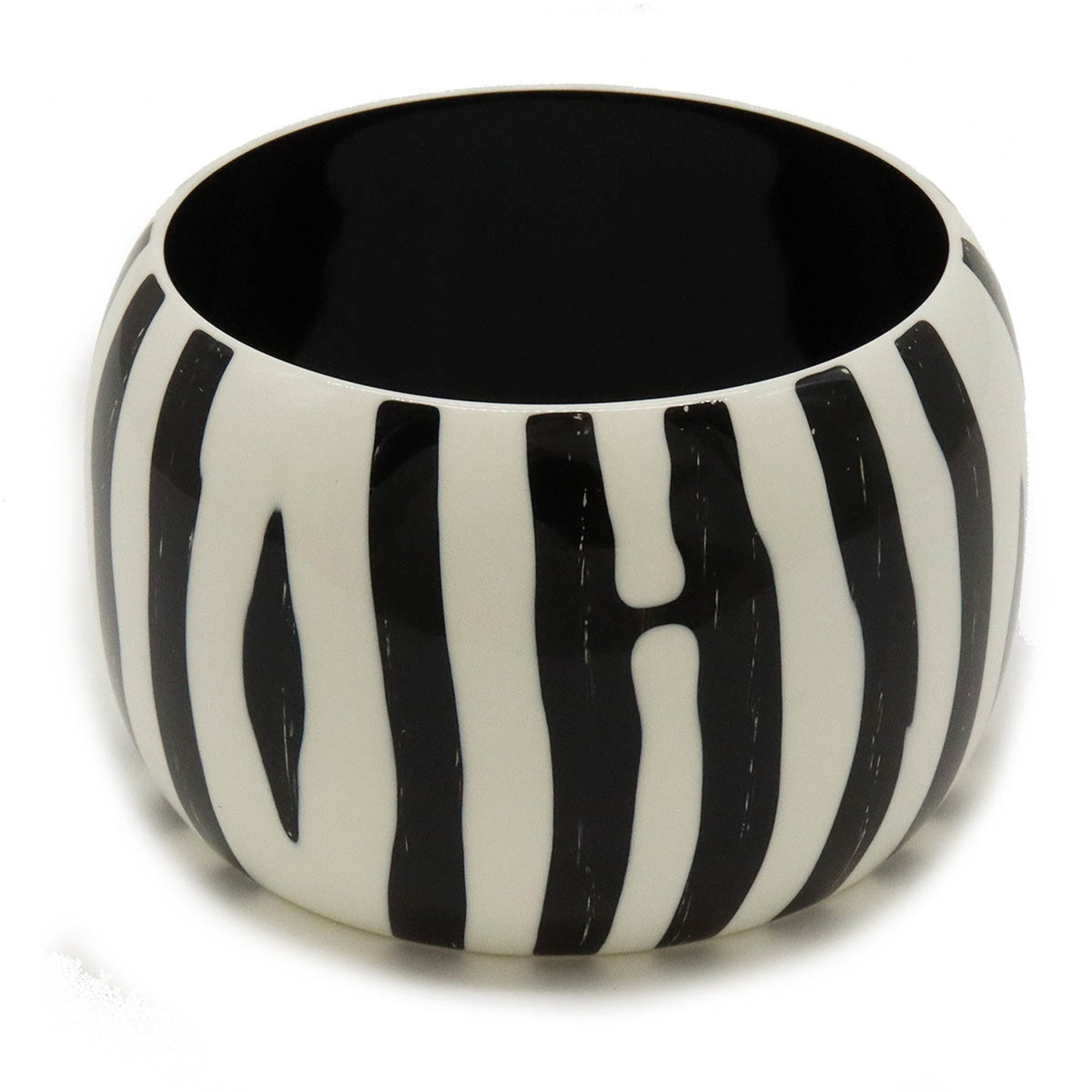 HERMES Bangle Bracelet Zebra Pattern Lacquer Wood Black White S Size