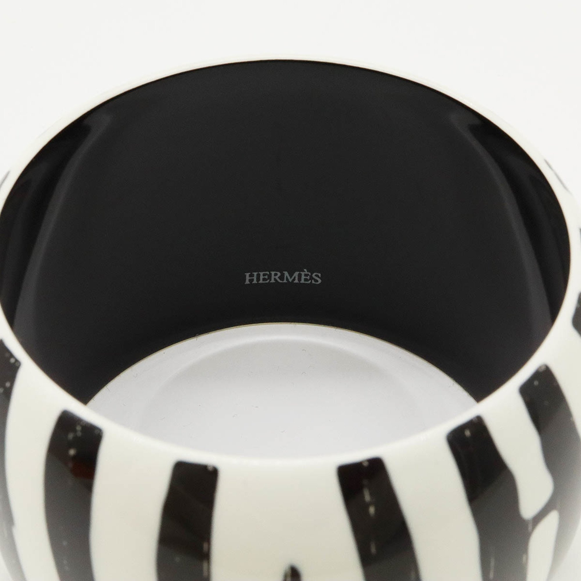 HERMES Bangle Bracelet Zebra Pattern Lacquer Wood Black White S Size