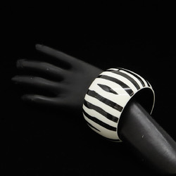 HERMES Bangle Bracelet Zebra Pattern Lacquer Wood Black White S Size