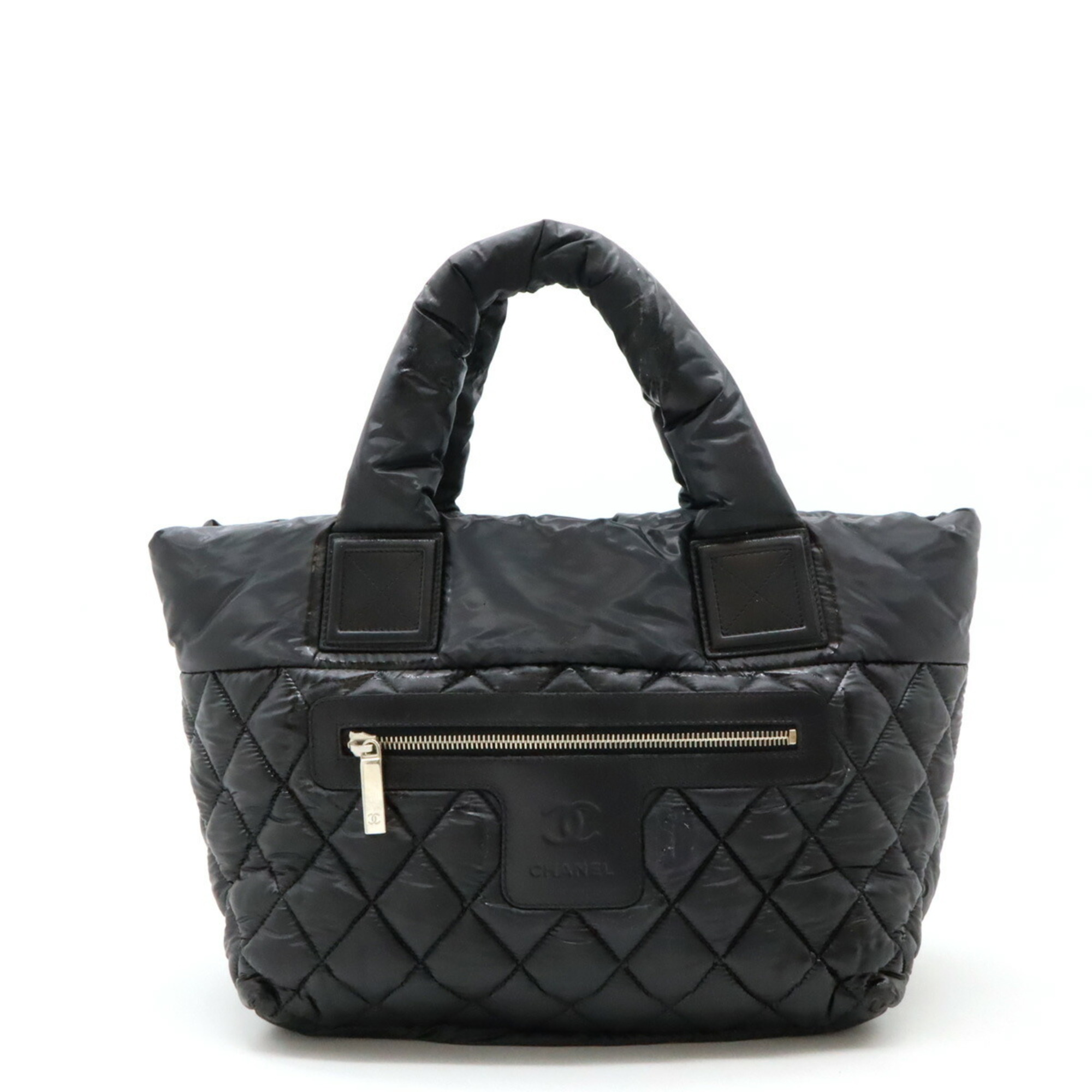 CHANEL Coco Cocoon Small Tote Bag Handbag Quilted Nylon Leather Black 8610