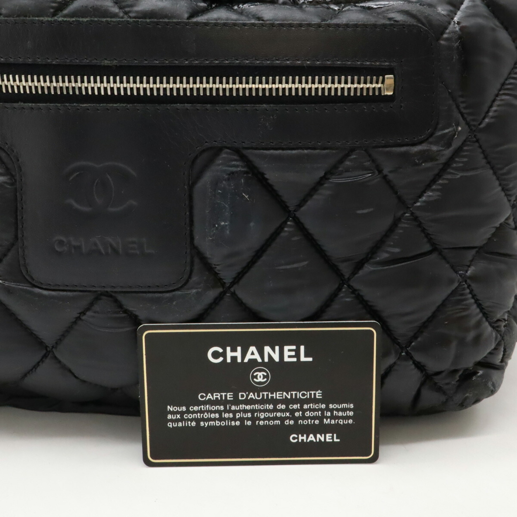 CHANEL Coco Cocoon Small Tote Bag Handbag Quilted Nylon Leather Black 8610