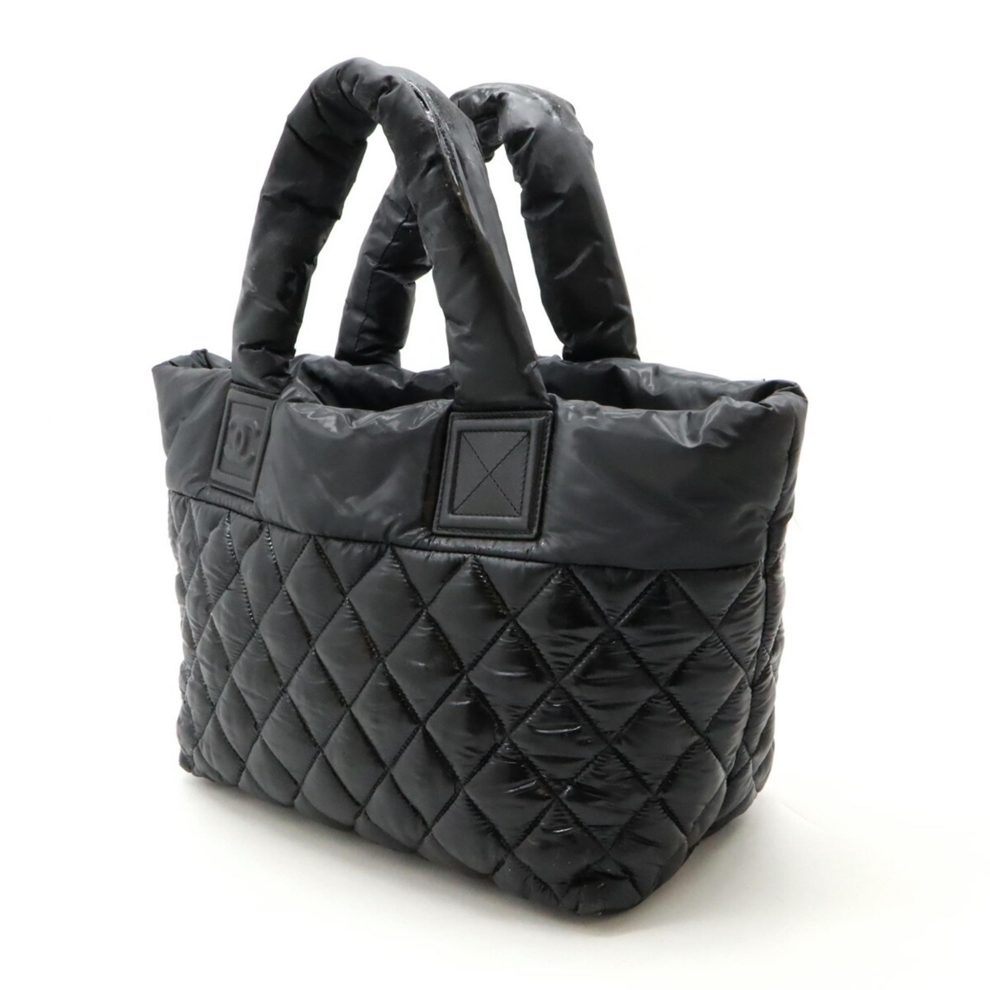 CHANEL Coco Cocoon Small Tote Bag Handbag Quilted Nylon Leather Black 8610