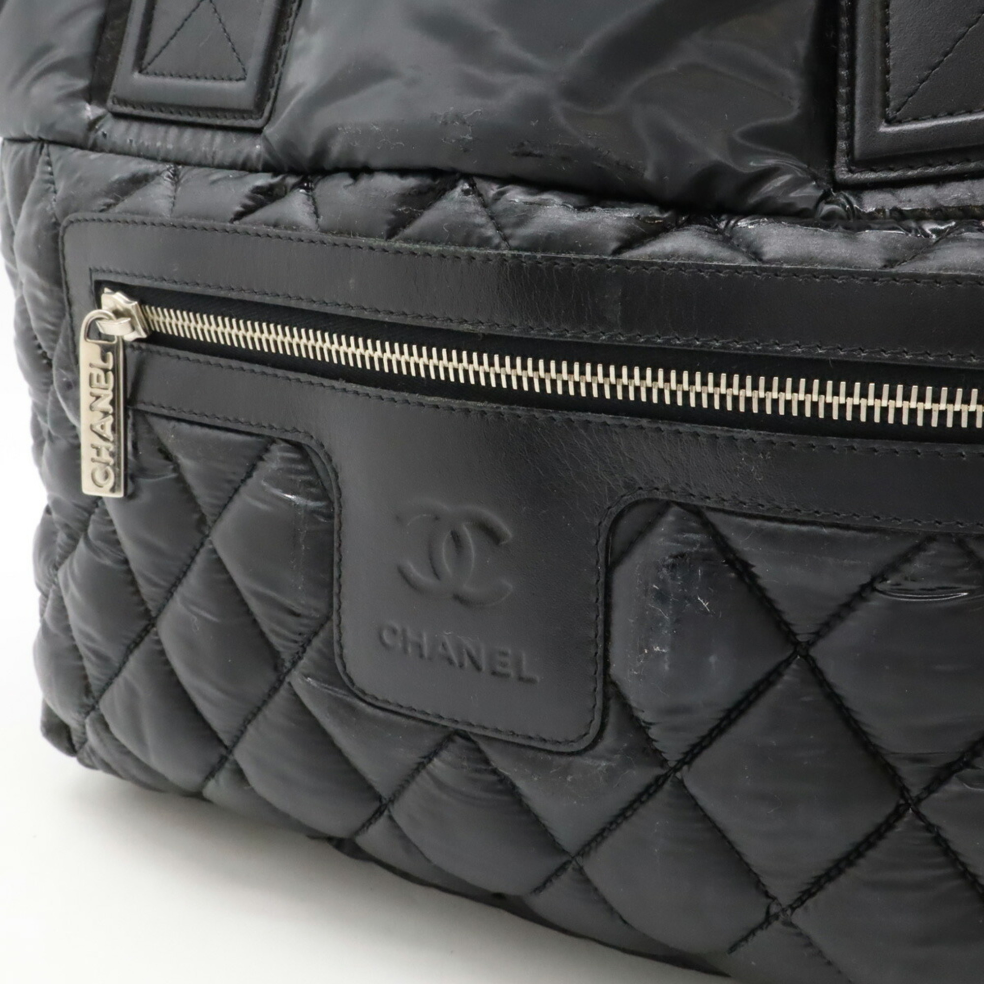 CHANEL Coco Cocoon Small Tote Bag Handbag Quilted Nylon Leather Black 8610