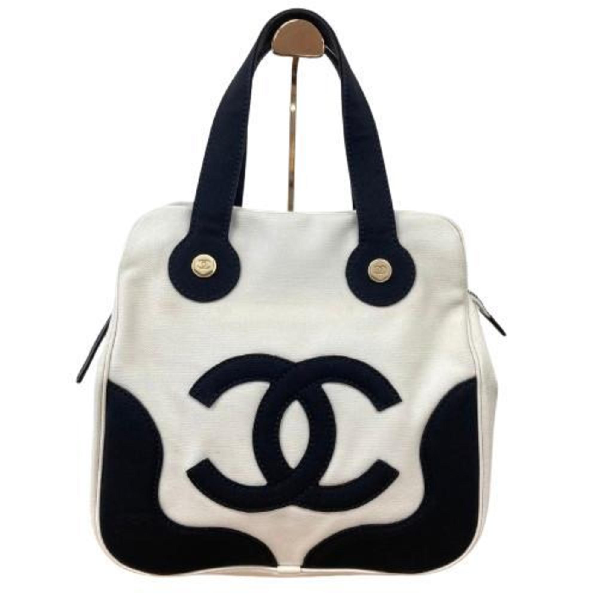 CHANNEL Chanel Marshmallow Tote Bag White x Black Canvas No Guarantee