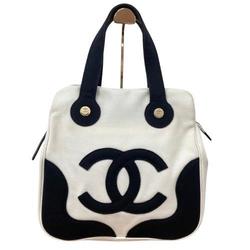 CHANNEL Chanel Marshmallow Tote Bag White x Black Canvas No Guarantee