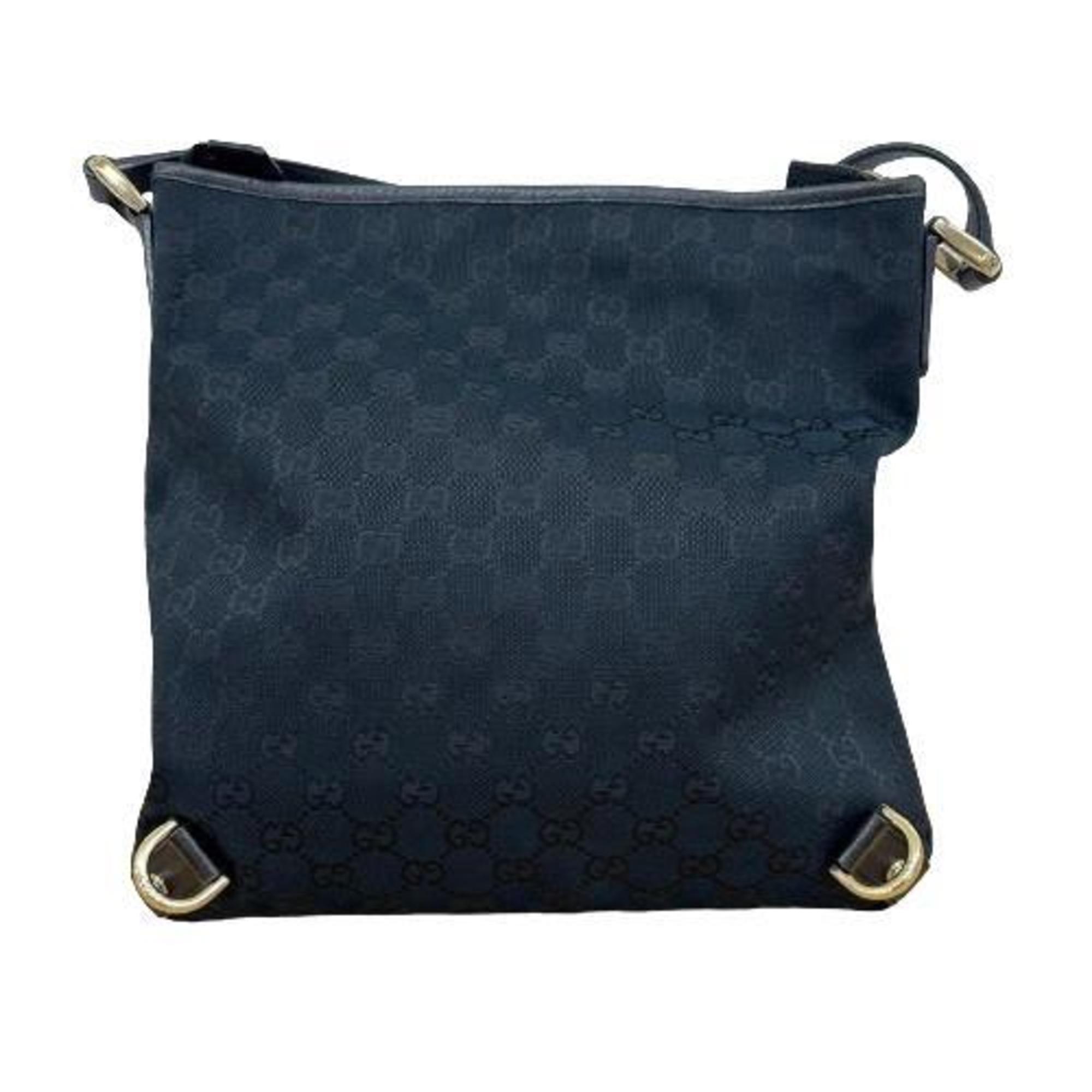 GUCCI 131326 Shoulder Bag GG Canvas Black Leather