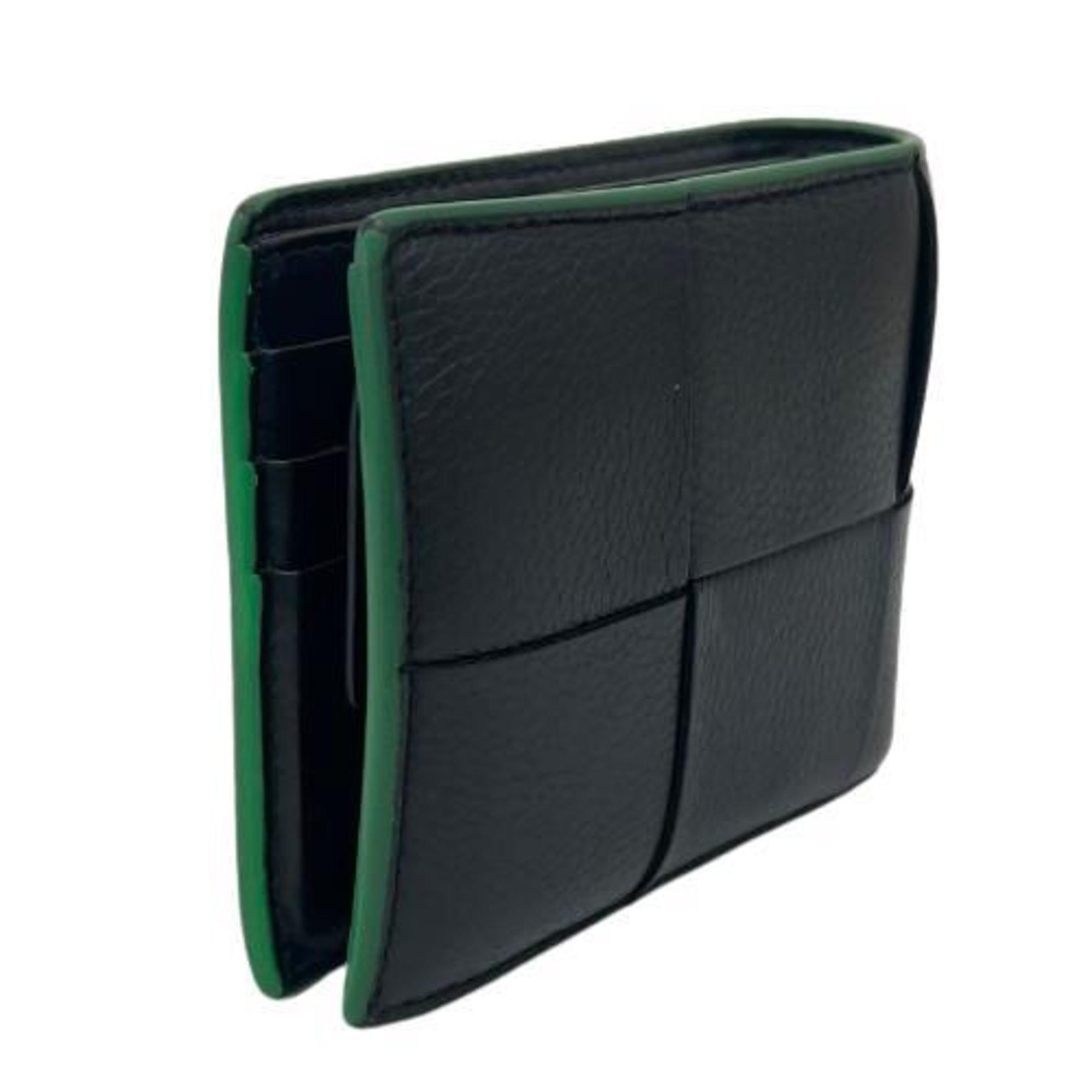 BOTTEGA VENETA Bottega Veneta Maxi Intrecciato Cassette Bi-fold Wallet Black Green Men's Women's