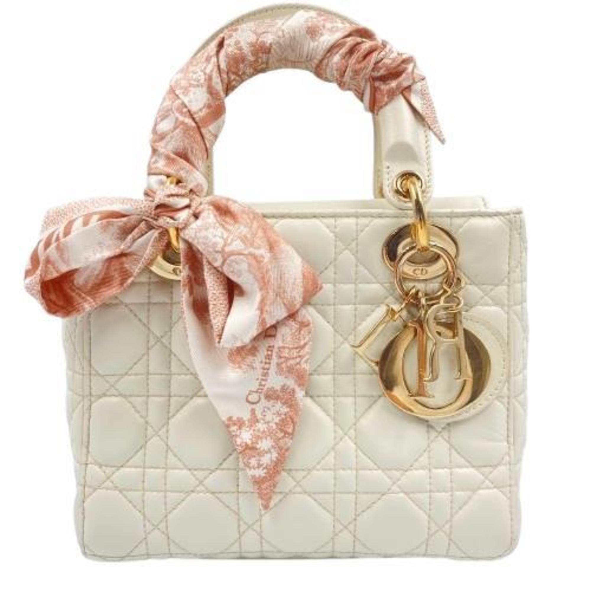 CHRISTIAN DIOR Lady Dior Cannage Small White with Scarf