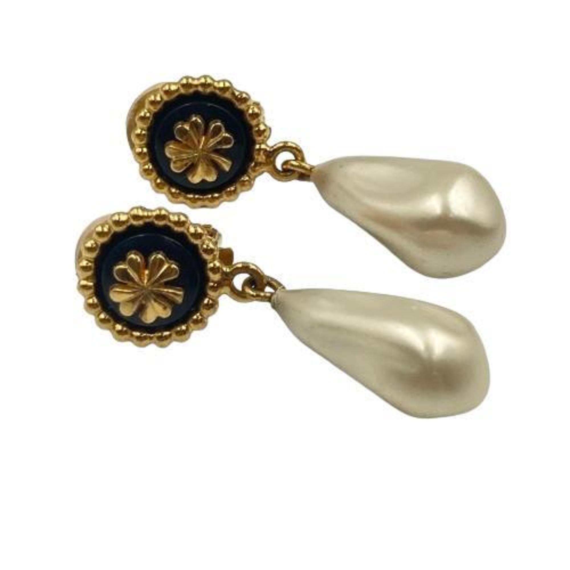 CHANEL Chanel Earrings Gold Swing Pearl