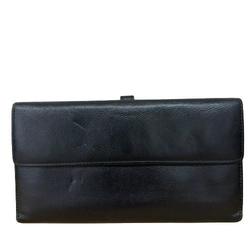 CHANEL Coco Button Long Wallet Black Leather No. 8 Men's Women's