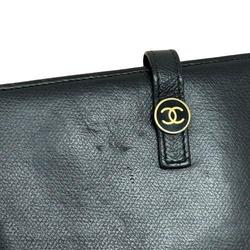 CHANEL Coco Button Long Wallet Black Leather No. 8 Men's Women's