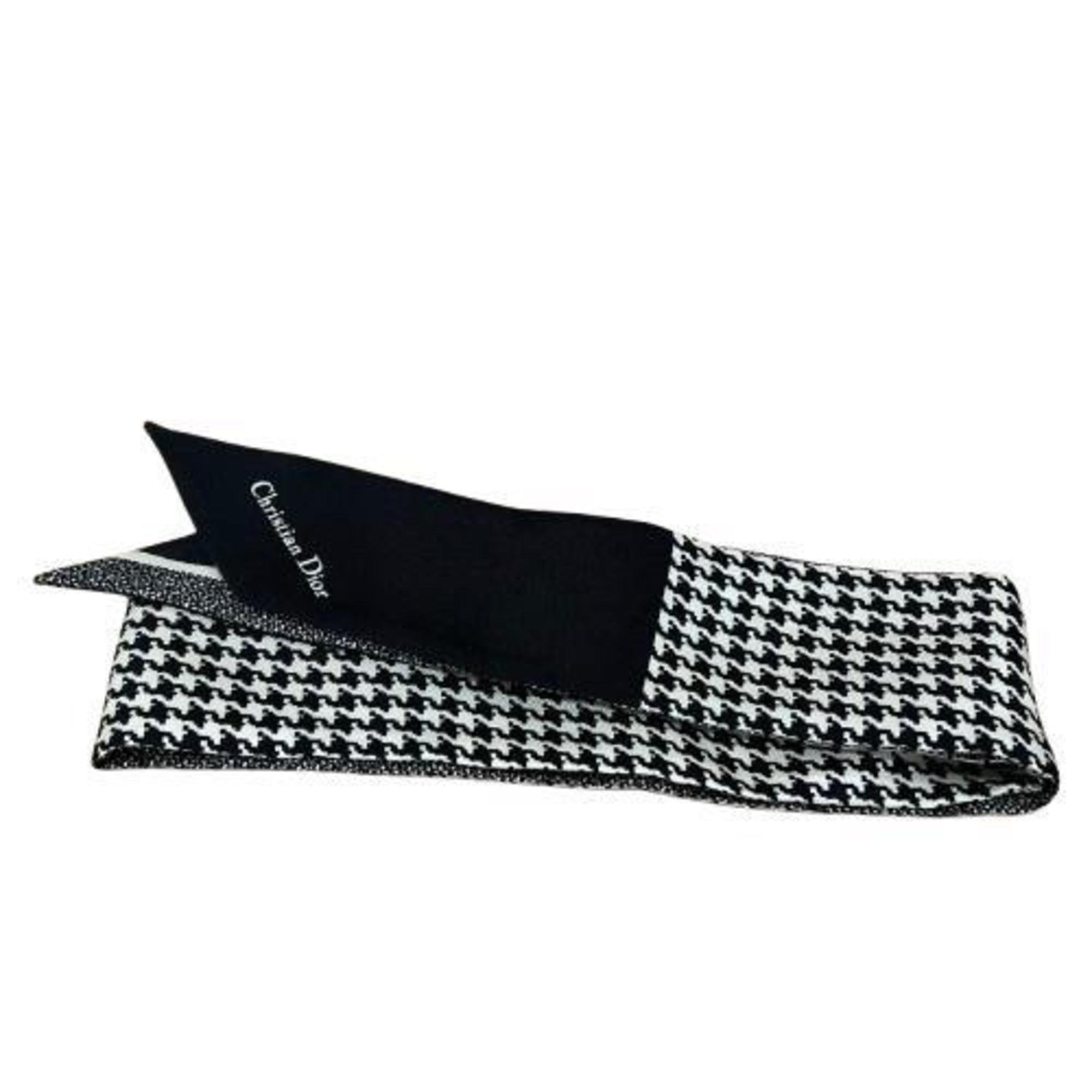 Christian Dior Dior Ribbon Scarf Mitza Houndstooth Pattern Black White Women's