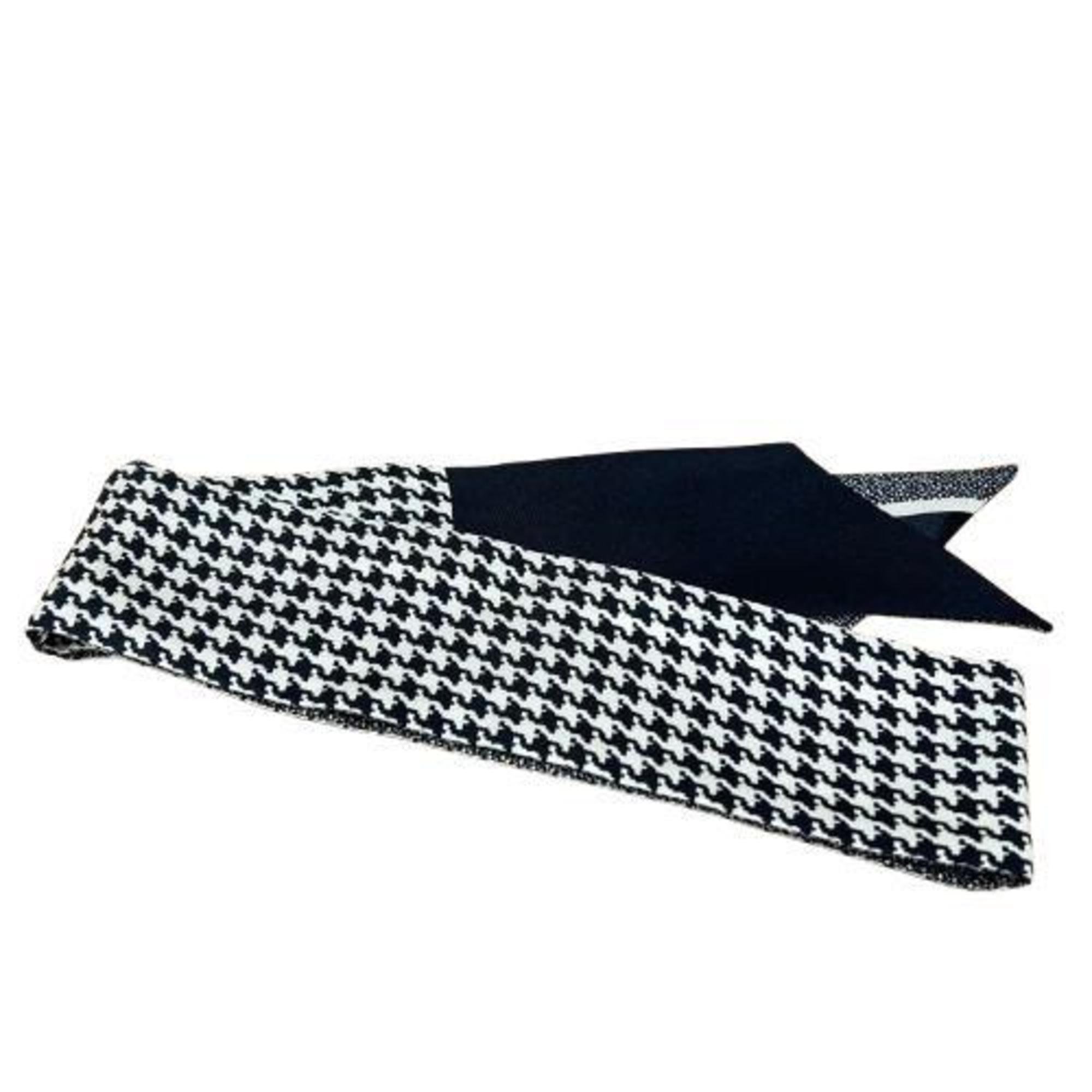 Christian Dior Dior Ribbon Scarf Mitza Houndstooth Pattern Black White Women's