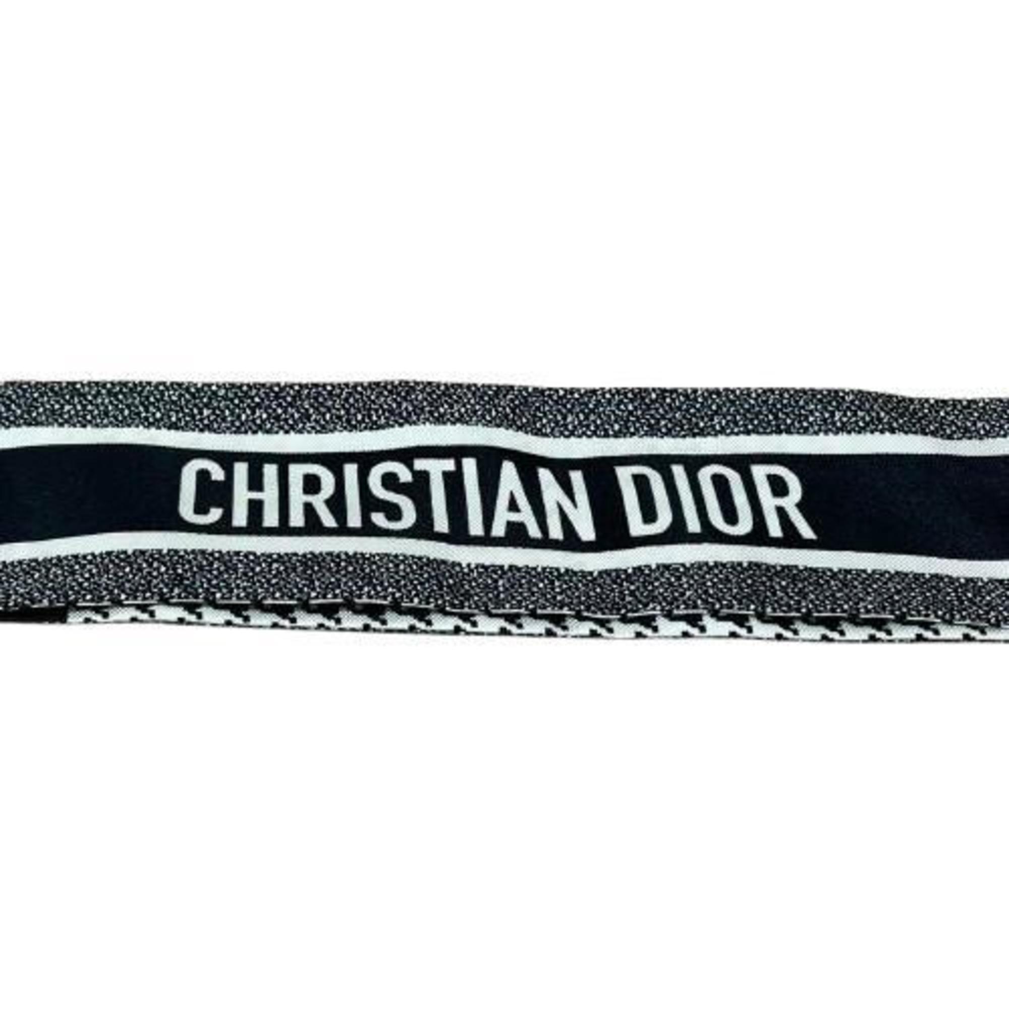 Christian Dior Dior Ribbon Scarf Mitza Houndstooth Pattern Black White Women's