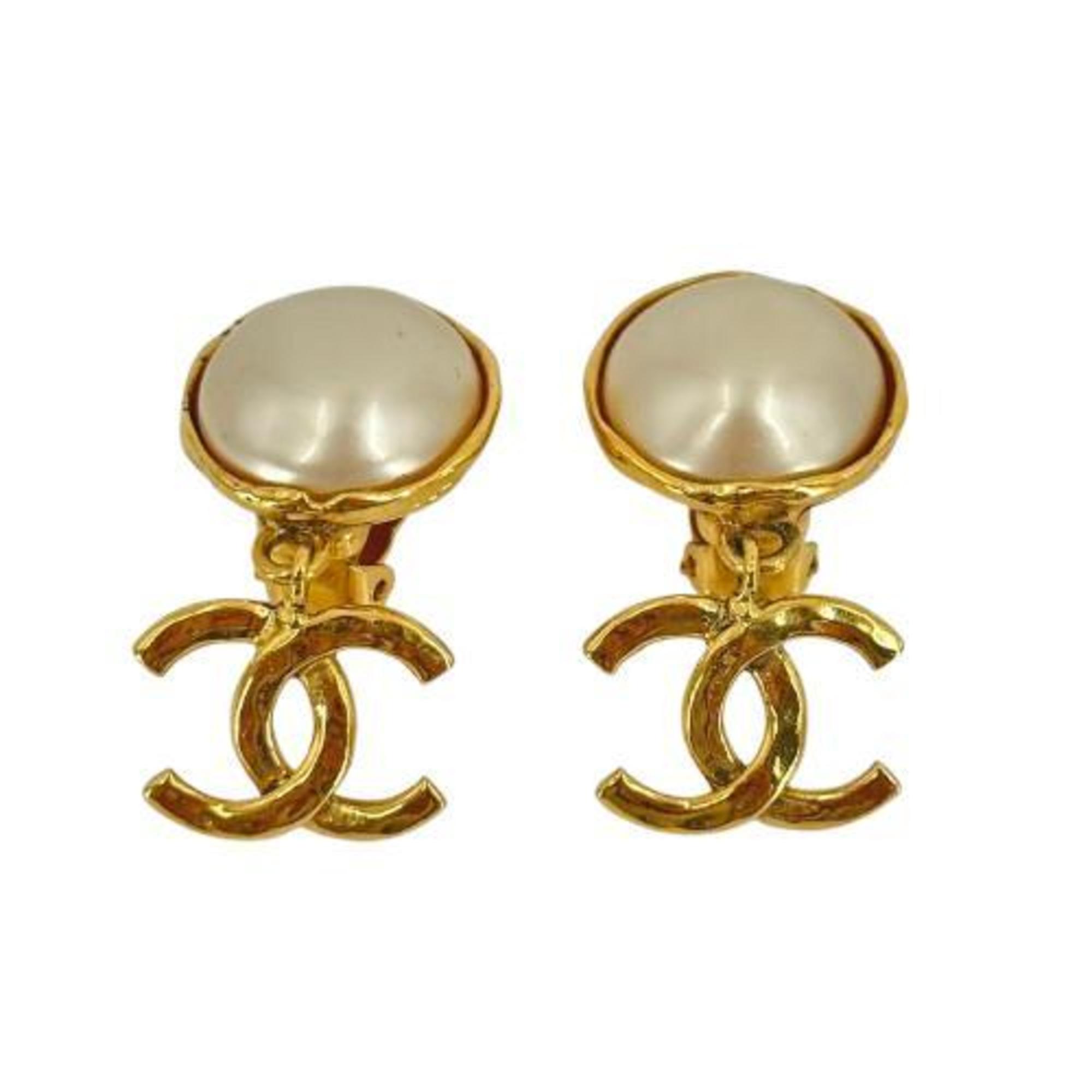 CHANEL Chanel Earrings 94P Coco Mark Fake Pearl Gold Plated Women's