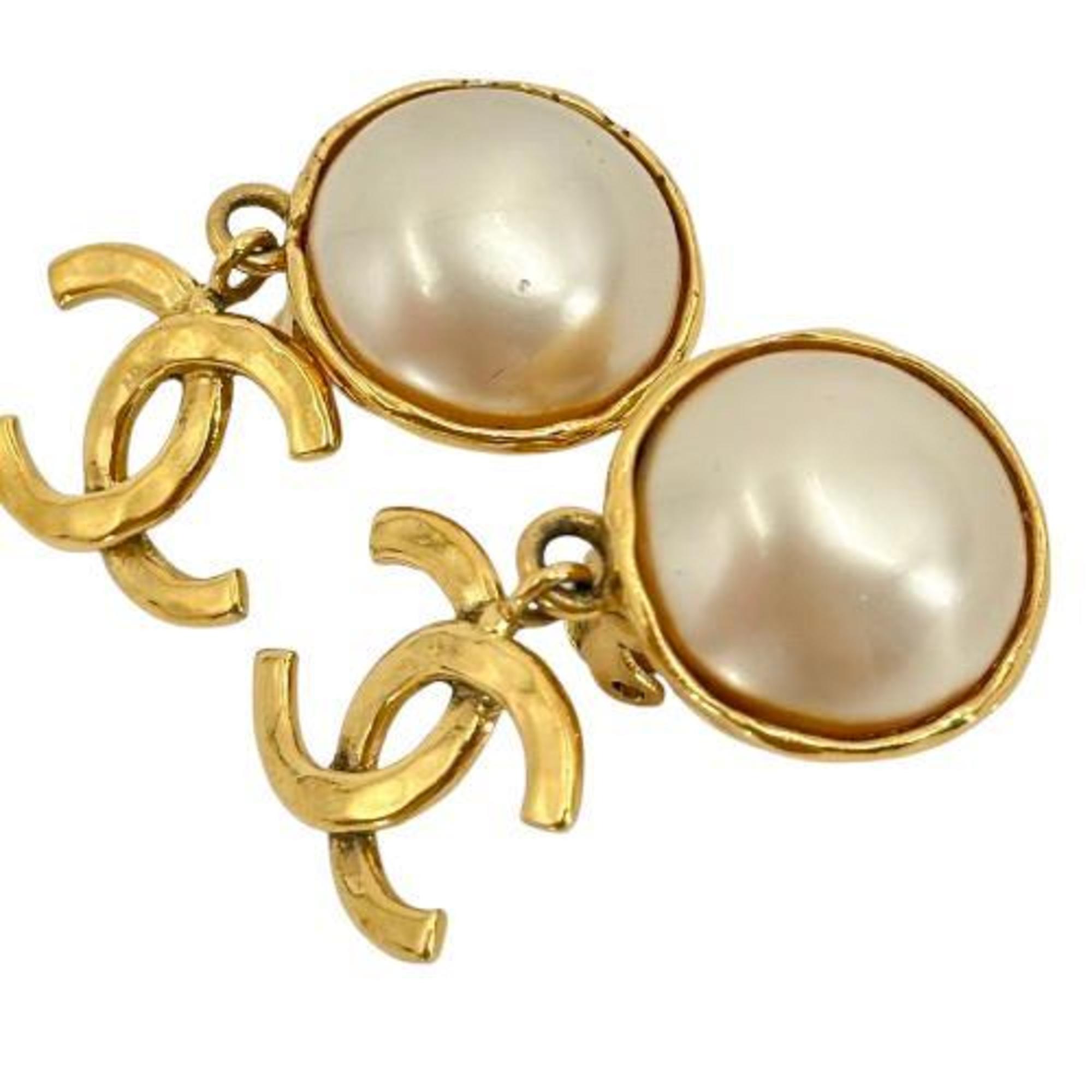 CHANEL Chanel Earrings 94P Coco Mark Fake Pearl Gold Plated Women's